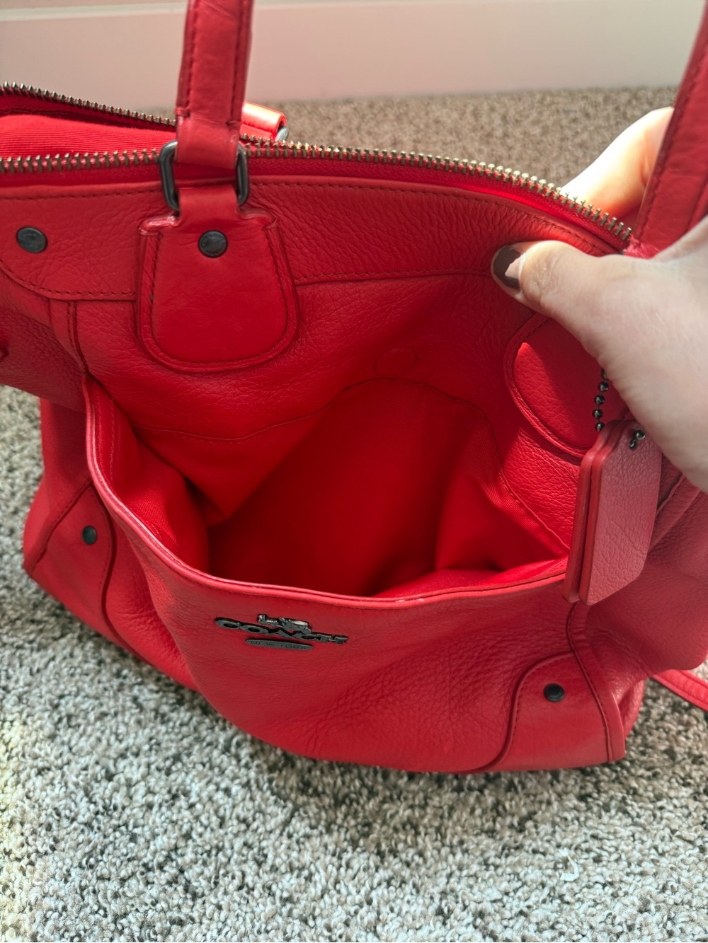 Coach Red Leather Convertible Satchel with Strap - Picture 6 of 9